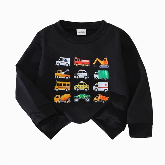 18-24 Months Toddler Baby Boys Crewneck Sweatshirt Long Sleeved Car Print Casual Tops Fall Winter Clothes for 18 24 Months 2t 3t 4t 5t Toddler Kids
