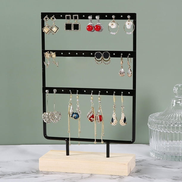 Estante de exhibición de almacenamiento de pendientes, 3 niveles, 26x15x5,5 cm, duradero, fácil de desmontar para tocador, tocador, de noche, Material Premium versátil Negro Salvador estante de exhibición de la joyería