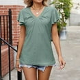 thumbnail image 2 of HAPIMO Women's Loose Cotton Lined Pullover Dressy Tunic Short Sleeve Elegant Casual Workout Tops Trendy Solid Color Eyelet V Neck Shirts Girls Summer Tees Green XXL, 2 of 7