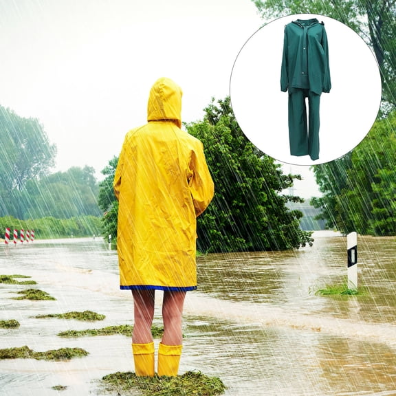 Milisten 1Set Outdoor Waterproof Rain Suit with Green PVC Rain Pant for Hiking Climbing and Fishing