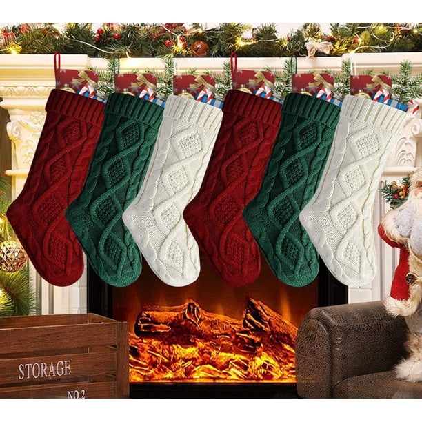 Paquete de 6 medias navideñas, medias navideñas de 18 pulgadas, medias navideñas clásicas de punto blanco, verde y rojo, decoración navideña para el hogar WD.WDQZL Producto electrónico