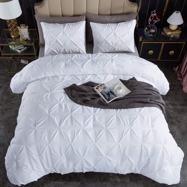 Juego de edredón Andency White King Size Plicat, 3 piezas