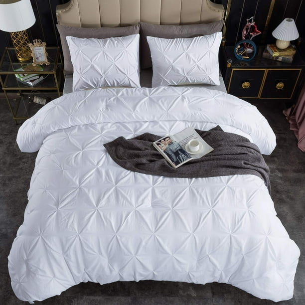 Juego de edredón Andency White King Size Plicat, 3 piezas