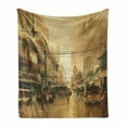 thumbnail image 1 of Retro Soft Flannel Fleece Throw Blanket, Acyrlic Style Vintage Old City Street View Historic Landscape Theme Sepia Scenery, Cozy Plush for Indoor and Outdoor Use, 50" x 70", Sand Brown, by Ambesonne, 1 of 6