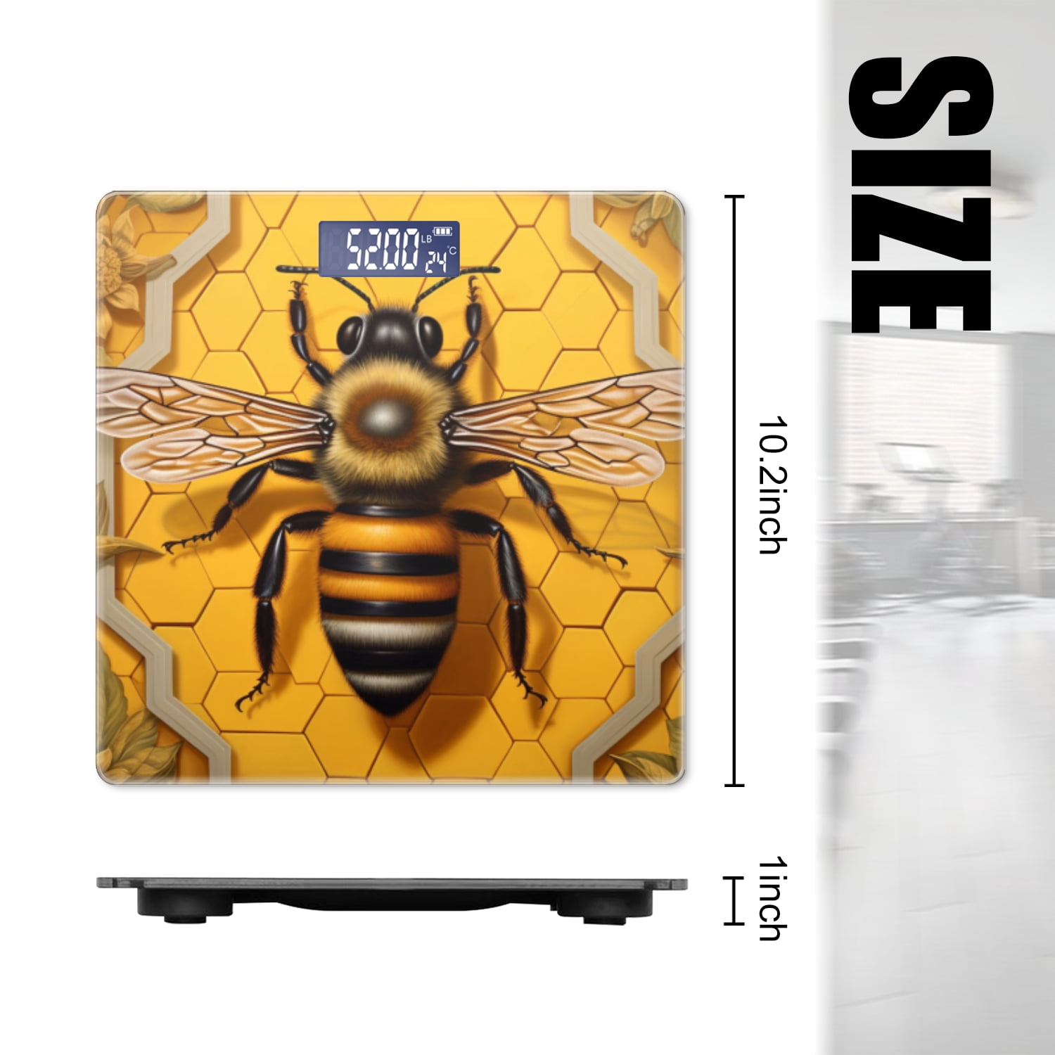 High Precision Body Weight Scale Smart Bathroom Scales with Large LCD Display(400lbs),Decorative for Bedroom-Elegant Bee On Honeycomb Surrounded By Blooming Flowers