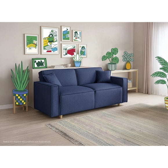 Sofá Cama Makora Abbot Azul Lino Memory Foam Respaldo con Reclinable de 3 Posiciones