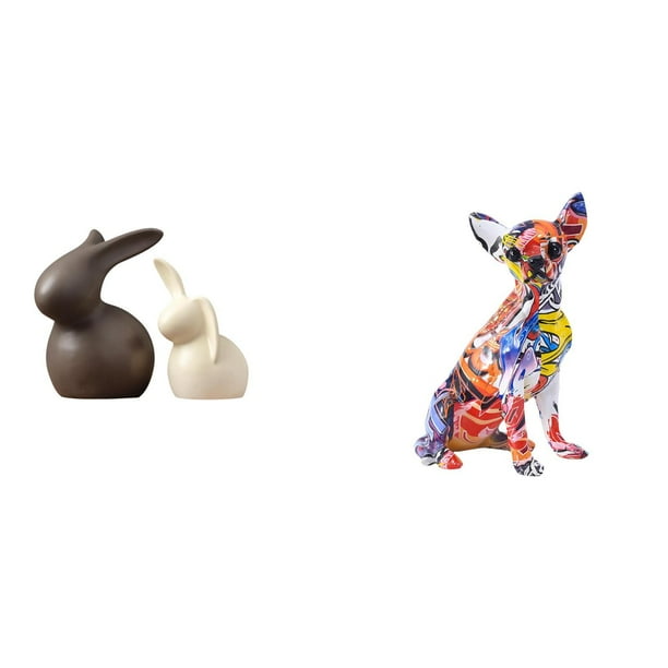 Juego de estatuas de cerámica, figuras decorativas, estatuas de perro, figuritas, artesanal, decoración de resina, adecuado para bodas, hogar,
