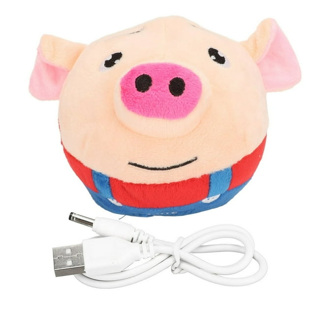 Pet Bouncing Ball USB Rechargeable Interactive Washable Cartoon Pig Plush Sound Electronic Dog Toy for Puppy