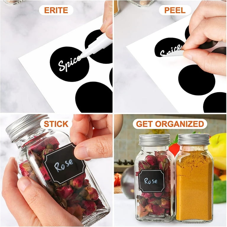 6oz, BEST VALUE 14 Large Glass Spice Jars includes pre-printed 126  Chalkboard Spice Labels plus