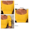 thumbnail image 3 of Camiseta informal de manga abullonada para mujer, cuello redondo, corte entallado, acanalada, color puro, 3 of 7