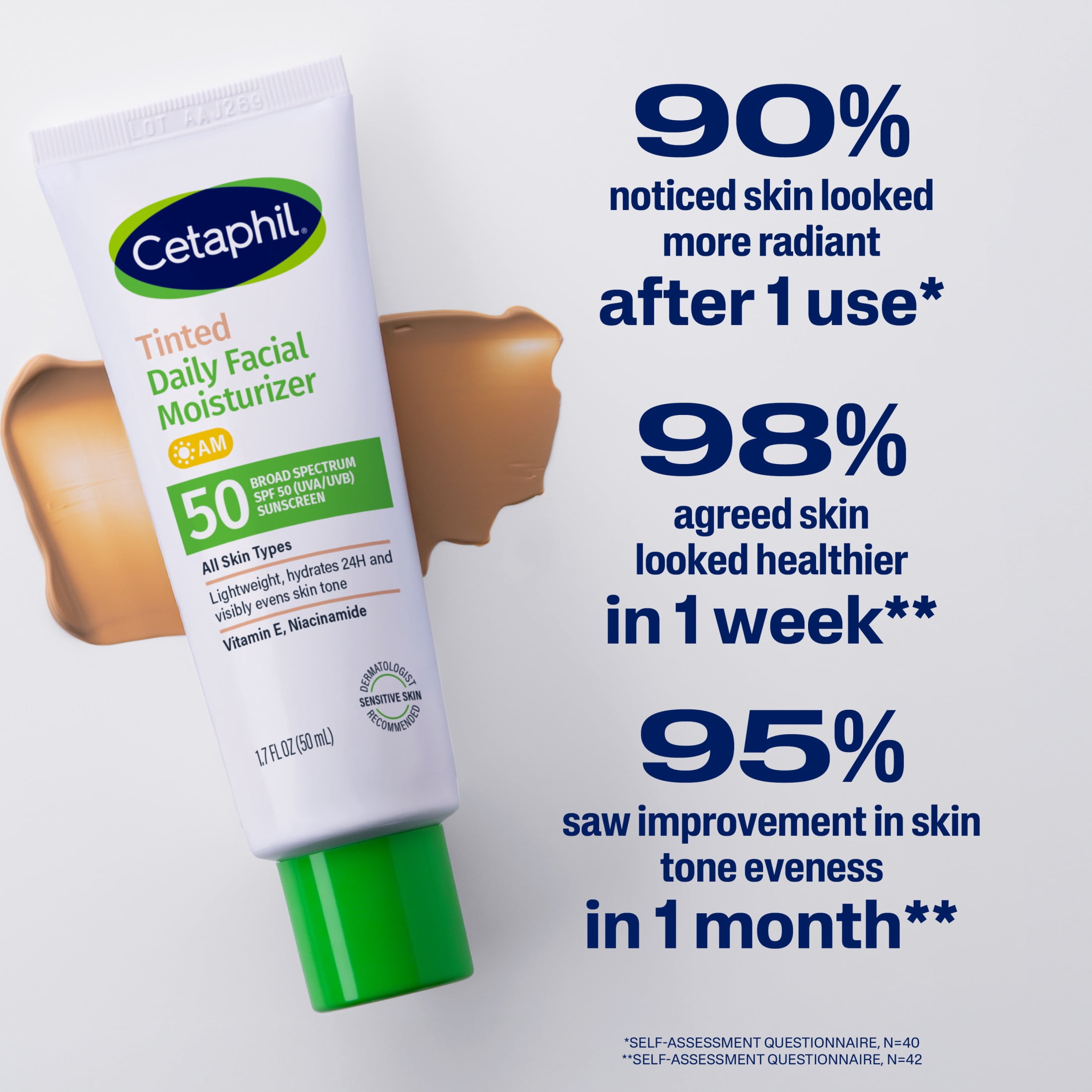 Cetaphil Daily Facial Moisturizer Lotion for Face, Broad Spectrum SPF 50, 1.7 fl oz