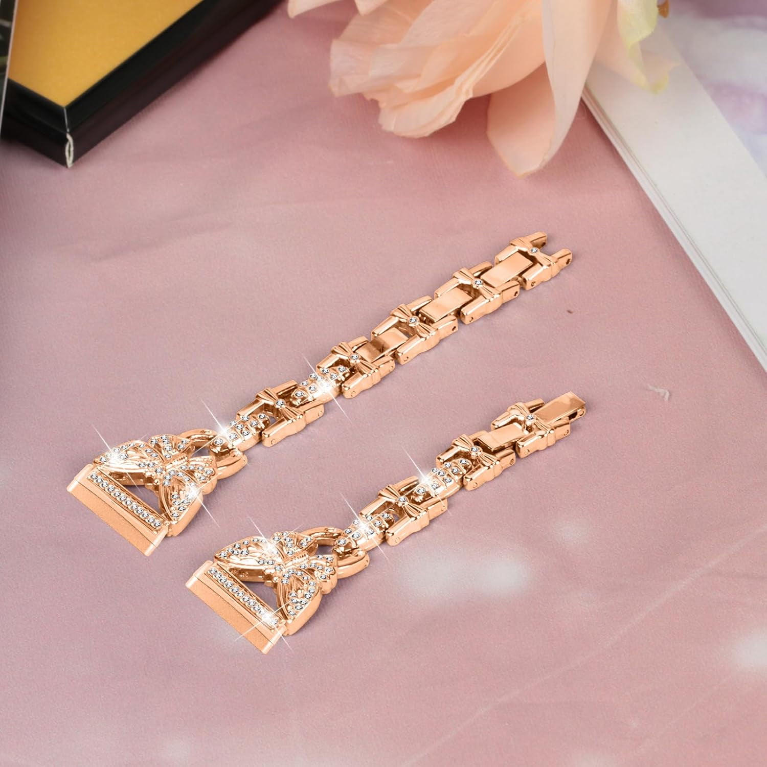 REQO Bling Bands Compatible with Fitbit Versa 4/Sense 2/Versa 3/Sense, Shinny Metal Bracelet Straps Luxurious Rhinestone Replacement Wristband for Women