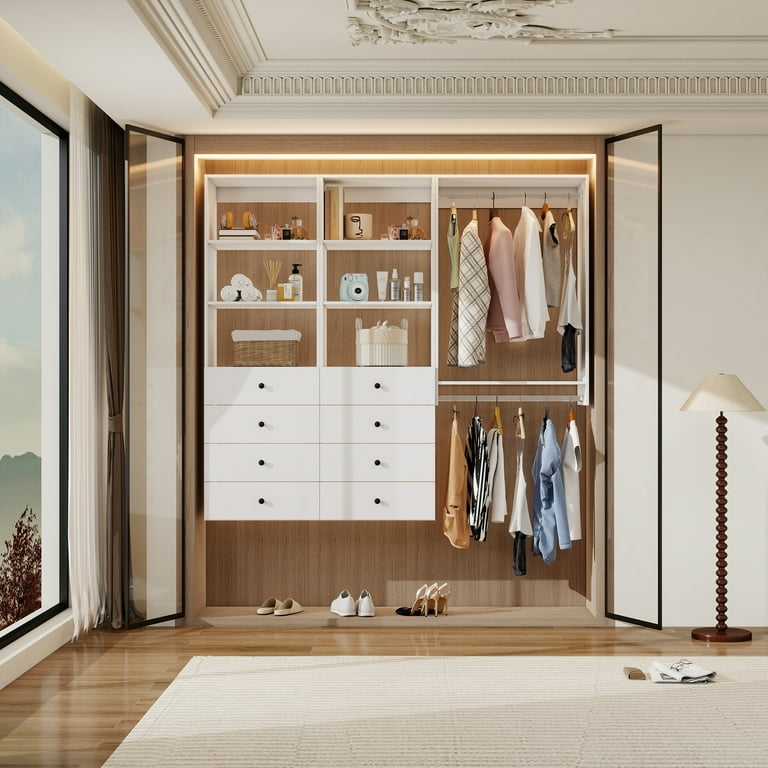VivaVista Modern Walk in Closet System with Drawers and Shelves, Built in Closet Organizer Systems for Bedroom, Modular Closet Shelving with Storage Drawers, White Closet Systems for Walk in Closets - Walmart.com VivaVista Modern Walk in Closet System with Drawers and Shelves, Built in Closet Organizer Systems for Bedroom, Modular Closet Shelving with Storage Drawers, White Closet Systems for Walk in Closets - Walmart.com
