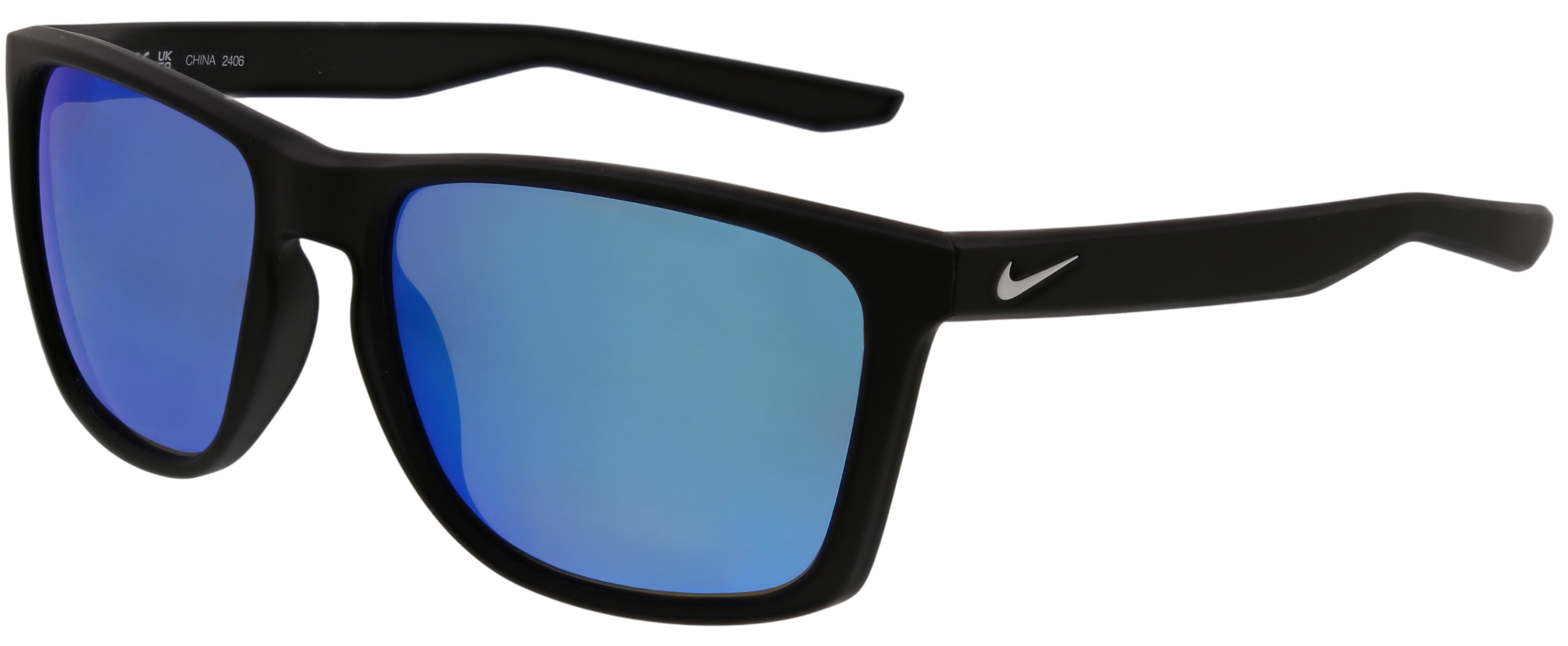Nike mens square sunglasses, Fortune FD1805G matte black frame/ice blue mirror polarized lens