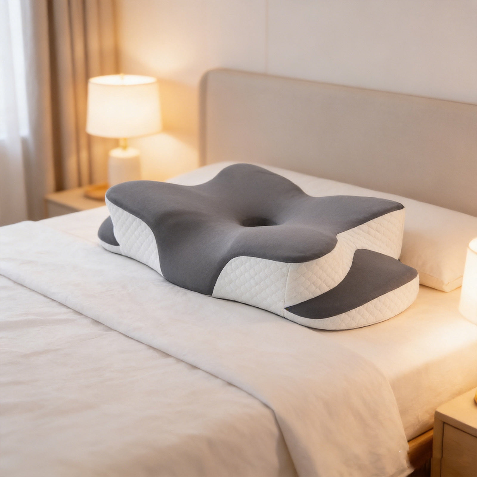 Ergo Pillow for Sleep Apnea, Neck Pain, and Snoring Relief | Cervical Neck Pillow for Side Sleepers | Orthopedic Memory Foam with Ergonomic Support （Gray）