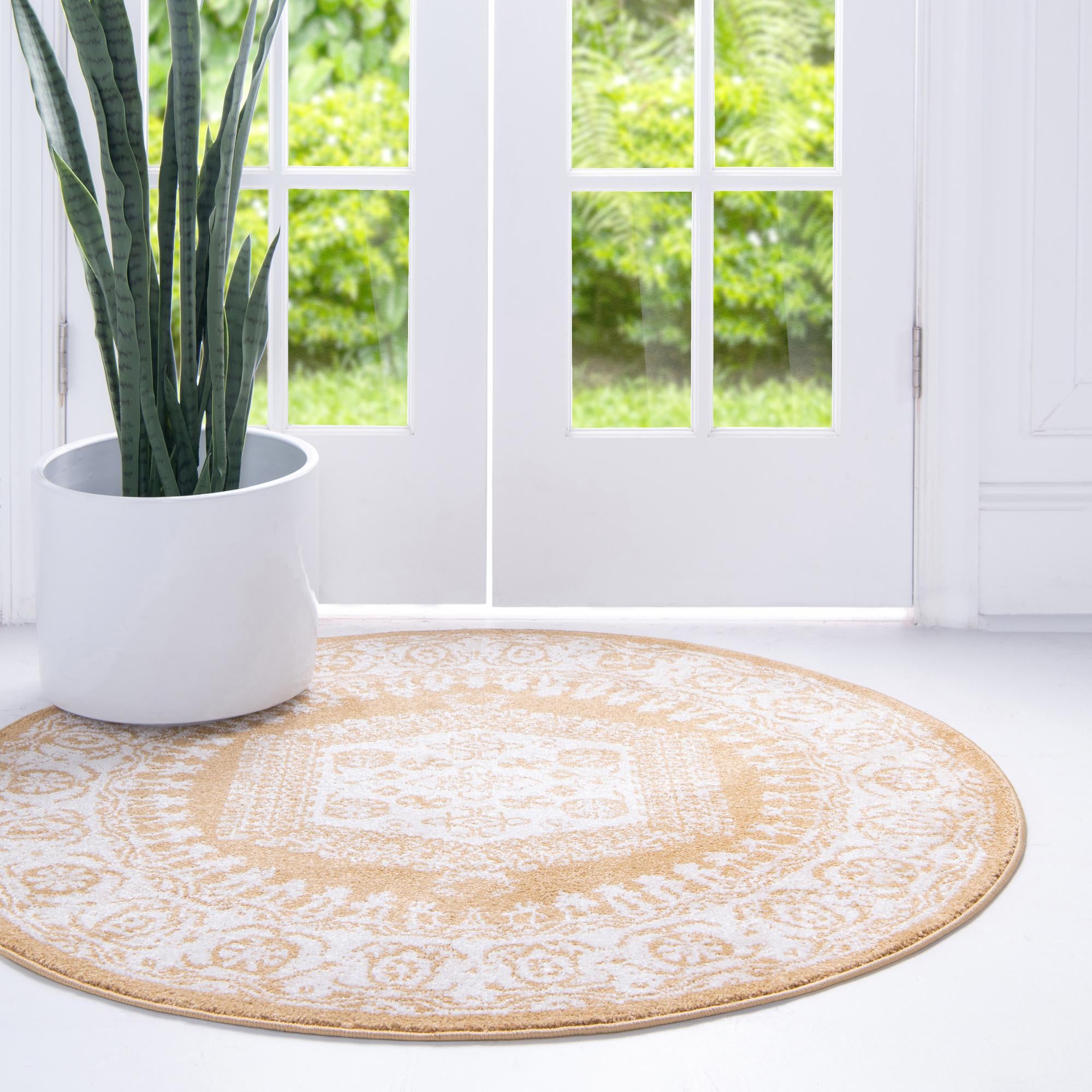 Unique Loom Larissa Utopia Rug Gold/Ivory 8' Round Border Tribal Perfect For Dining Room
