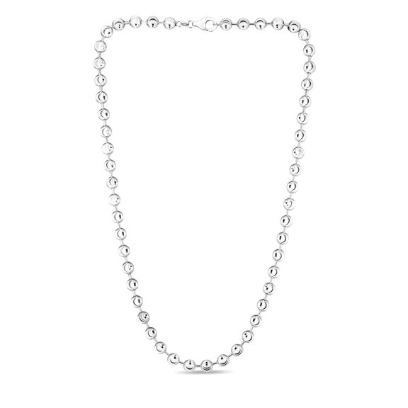 925 Sterling Silver 6mm Celestial Moon-cut Bead Chain Necklace With Lobster Clasp Rhodium Finish 24 Inch Chain Necklace