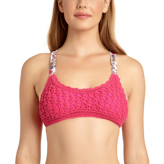 California Waves RASPBERRY Juniors' Crochet Bralette Swim Top, US X-Large