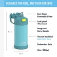 thumbnail image 2 of Botella de acero inoxidable THERMOS FUNTAINER de 12 onzas con pajita aislante al vacío para niños, Azul/Verde., 2 of 5