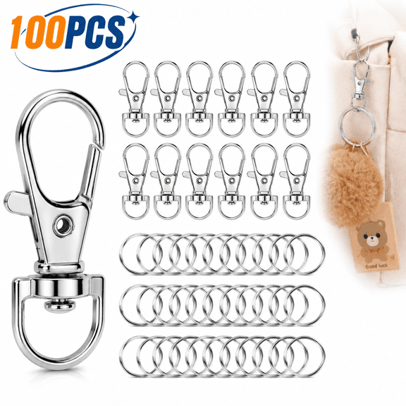 100PCS Lobster Claw Clasps and Key Rings, Keychain Making Kit - 50PCS Keychain Clips and 50PCS Key Chain Ring, for Key Chains, Crafts, Lanyard, Key, Jewelry Making