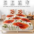 thumbnail image 5 of Cal.King Size Fitted Sheet Set - Red Poppy Flower 3 Piece Bedding Sets 16" Deep Pocket Fitted Sheet with 2 Pillowcases, Spring Floral Botanical Rustic Beige Brushed Microfiber Hotel Luxury Bed Sheets, 5 of 9