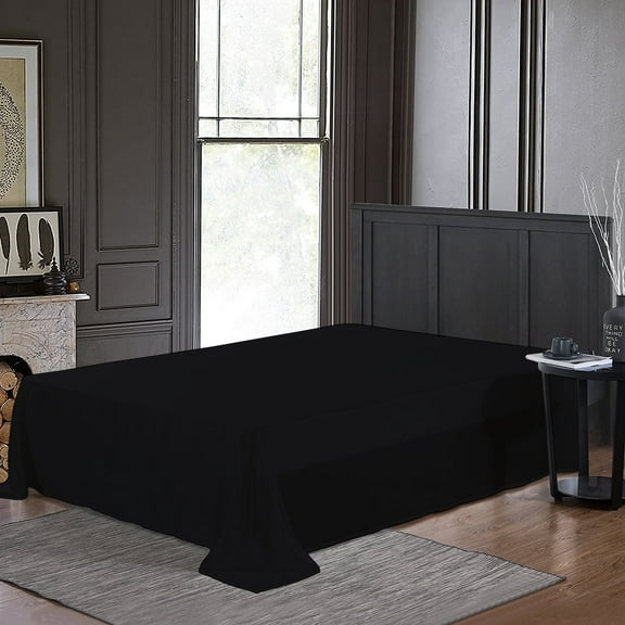 BedDecor 100% Egyptian Cotton 400 TC 1PC Black Twin-XL Size Flat Sheet Solid Pattern