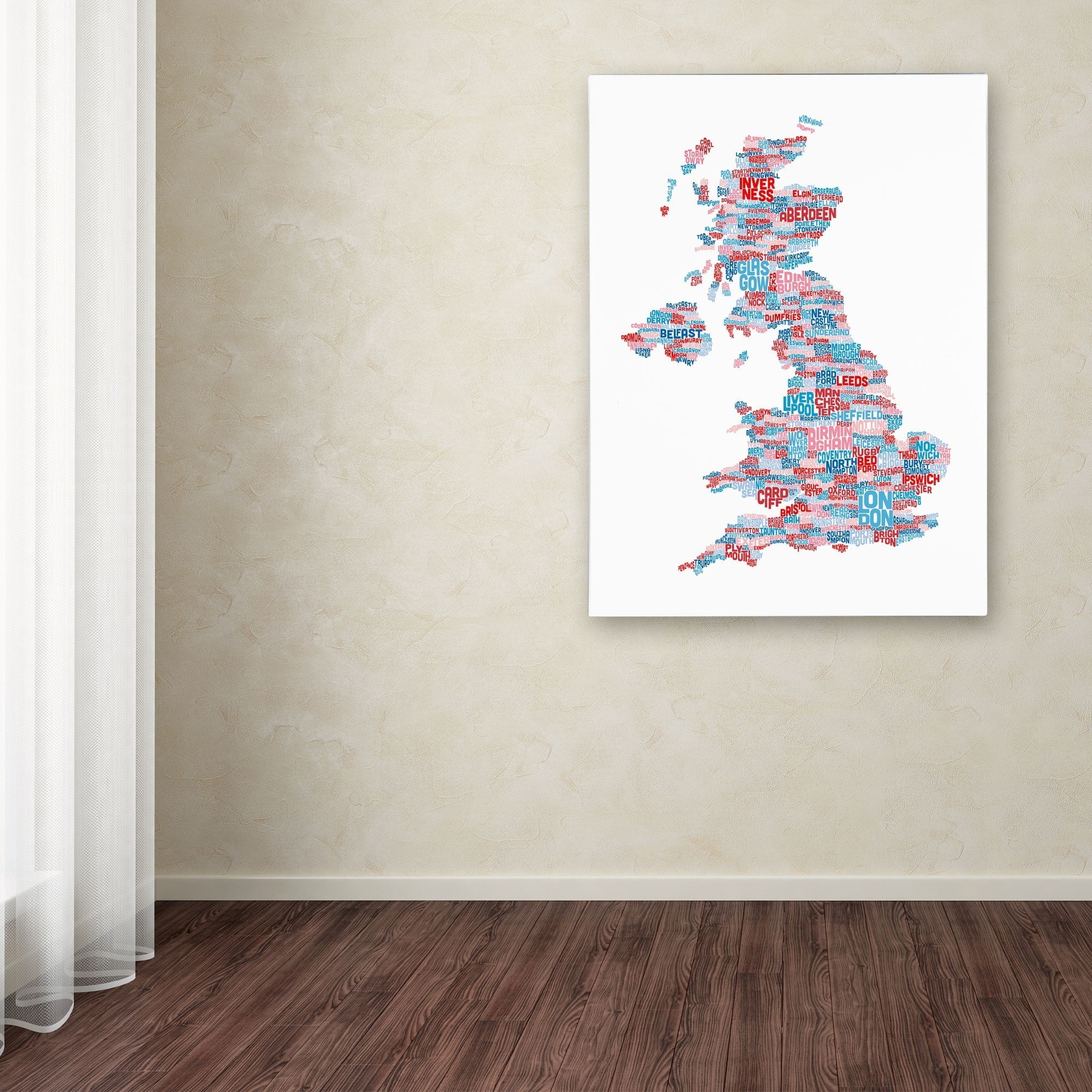 Trademark Art 'UK Cities Text Map 7' Canvas Art by Michael Tompsett
