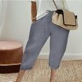 thumbnail image 2 of Timegard Capri Pants for Women Cotton Linen Elastic Waisted Drawstring Casual Loose Crop Pants with Pockets, 2 of 6