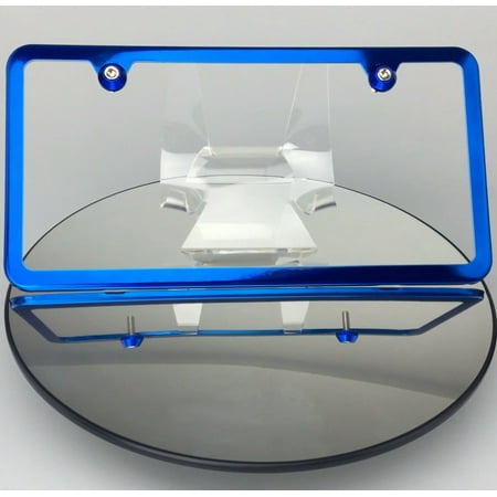 Blue License Plate - Slim 2 Holes Style Powder Coated Candy Blue Stainless Steel License Plate Frame with Aluminum Screw Cap