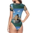 thumbnail image 4 of Easygdp Two Brave Cats Are Floating On The Sea Iceberg Women'S Waist-Cinching Short-Sleeved Onesie, Olastic Onesiet,Snaps At Bottom,Easy To Put On And Take Off - Small, 4 of 9