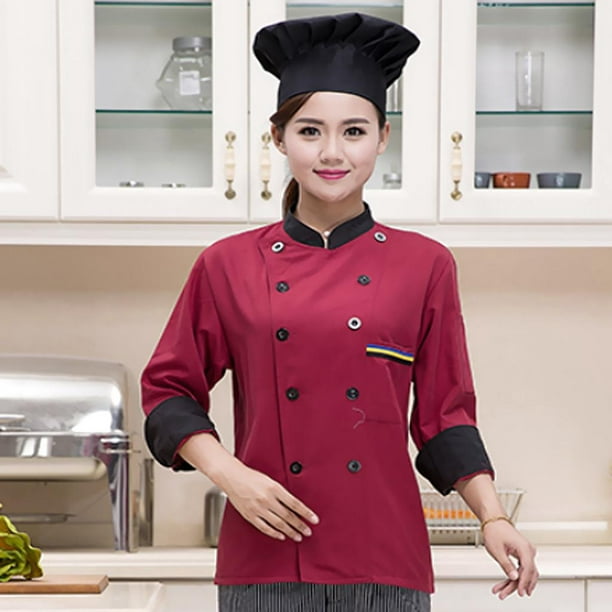 Unisex Chef's-Uniform Double-Breasted Men Women Chef Coat Red XL