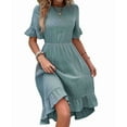 thumbnail image 2 of Women'S Short Sleeve Dresses High Waist Round Neck Solid Flounce Sleeve Ruffle Dress Gray Blue M, 2 of 8