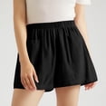 thumbnail image 4 of Bbyeadc Cotton Linen Shorts Women Straight Leg Bottoms Solid Color Elastic Waist Soft Shorts Casual Bermuda,Black(S), 4 of 6