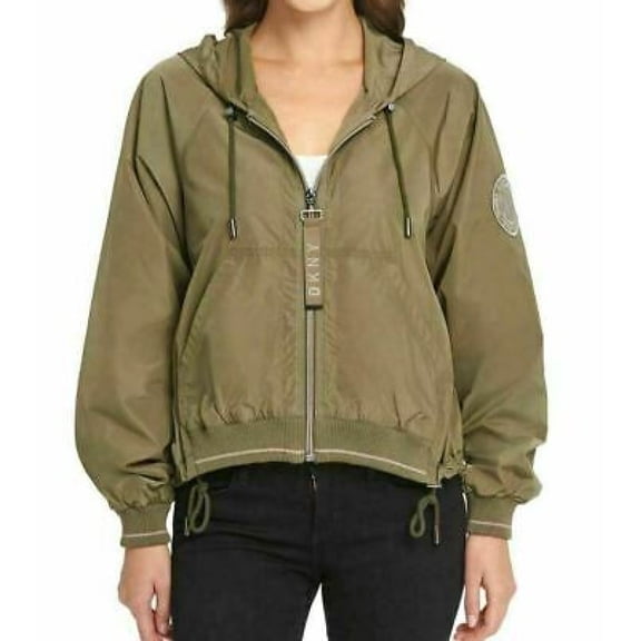 DKNY Ladies Cropped Windbreaker Jacket Green L