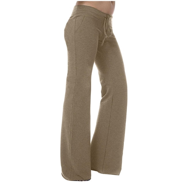 Jsaierl Cargo Yoga Pants for Women Drawstring Waisted Stretch Workout Wide Leg Pants Solid Color Soft Trouser Plus Size Loose Pant with Pocket
