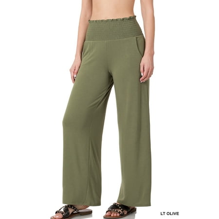 Zenana Women & Plus Smocked Wide Waistband Flared Bottom Casual Lounge Gaucho Pants price history on PriceWatchPro