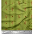 thumbnail image 1 of Soimoi Tissu Crêpe polyester Vert Imprimé Baies Rouges & Rayures Tissu de Couture au Mètre 42 Pouces de Large, 1 of 5