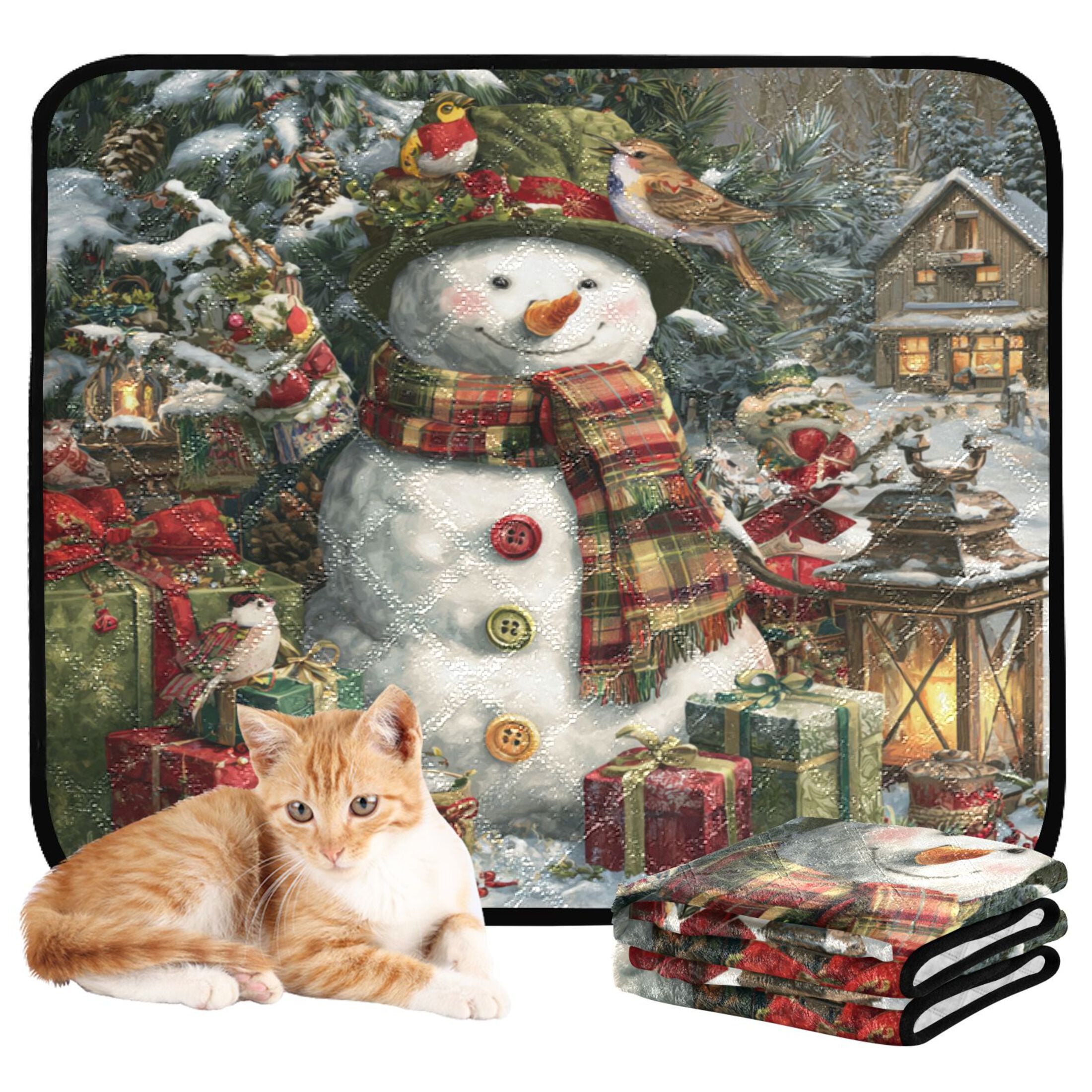 Qxltty Christmas Themed Snowman Cat litter Pads Pet Set of 2 Diaper Mats Center Anti-leakage Layer Absorbent Soft and Comfortable