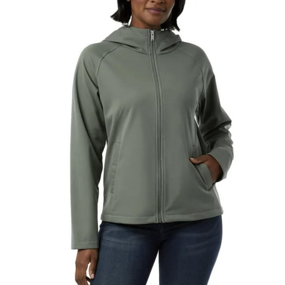 32 Degrees Heat Women's Fleeced Line Hooded Full Zip Softshell Jacket (US, Alpha, Large, Regular, Regular, Green)