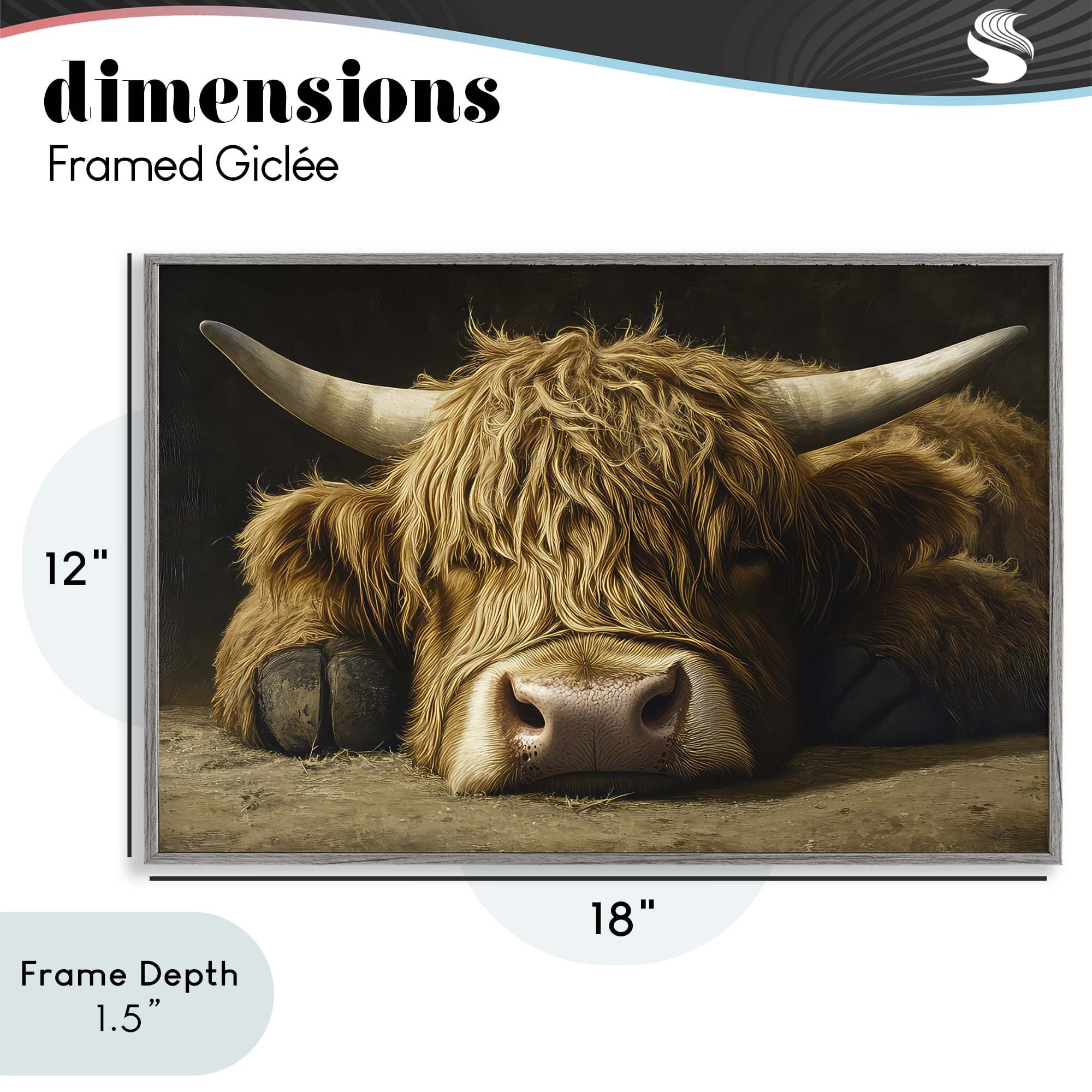 Stupell Industries Sleeping Highland Cow & Hoof Gray Framed Giclee Art, design by The Wands Want