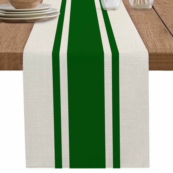 nqOlkjepod Green Vintage Table Runner 60 Inches Long Farmhouse Dress Scarves, Geometric Stripes Simple Lines Dining Tablerunner for Coffee Table/Kitchen Island/Party Décor, 13" x 60"