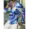 thumbnail image 1 of Camisa de moda para hombre con impresión HD, tela saludable, suave y cómoda, para primavera, verano, informal, para exteriores, calle, rayas curvas, coloridas, 1 of 6