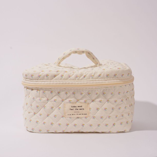 Bolsa de cosméticos portátil de gran capacidad, bolsa de almacenamiento para el cuidado de la piel, bolsa de algodón acolchada portátil, lindo oso para viajes de estudiantes