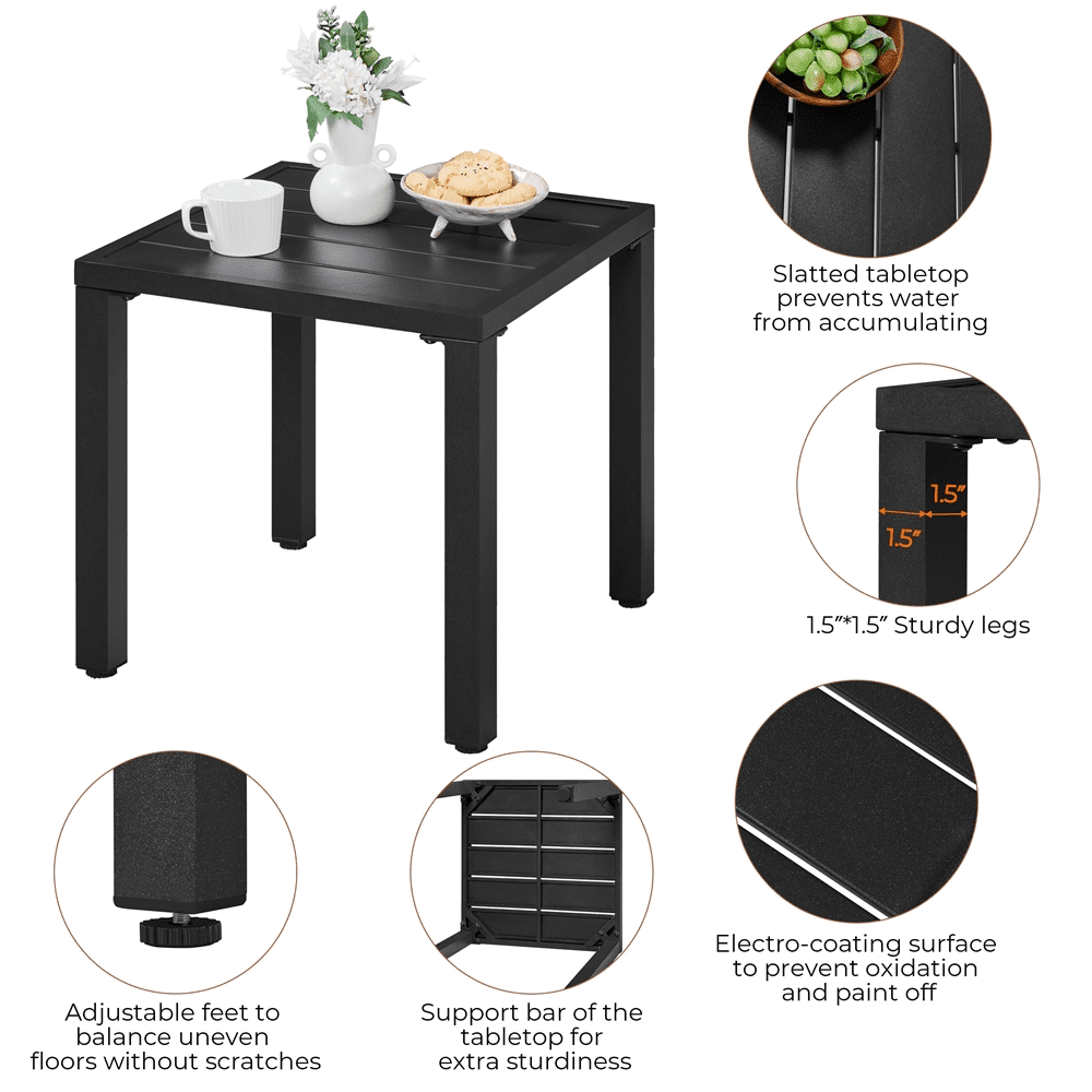 Renwick Outdoor Square Metal Side Table with Slatted Top, Black