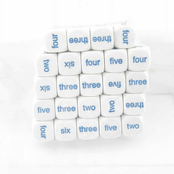 White Dice Blue 1 - 6 Word Numbers D6 20mm (25/32 inch) Pack of 40 Koplow