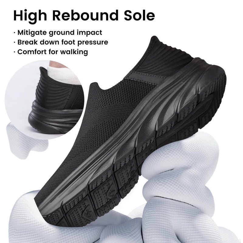 vibdiv Men's Hands Free Slip on Walking Shoes Lightweight Comfortable Tennis Casual Sneakers zapatos de hombre All Black Size 9