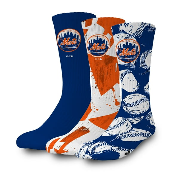 ISlide New York Mets Three-Pack Lifestyle Crew Socks Set