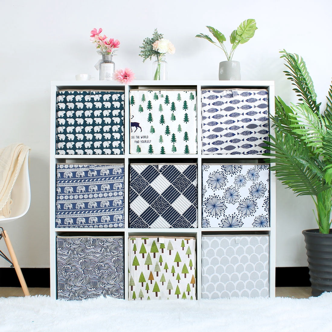 Storage Bin Cube Fabric Basket Organizer Box for Closet Floral 13 Inch