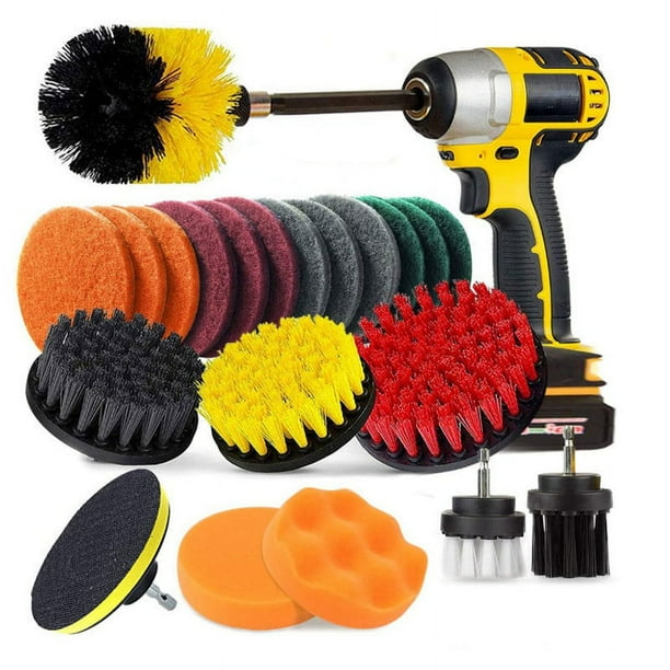 22 Piezas Cepillo de Limpieza de Taladro, Kit de Accesorio de Cepillo de Taladro Eléctrico Limpieza Cocina Baño Azulejo Lechada Alfombra de Piso Coche Fregador Parrilla Turbo Sailing Electrónica