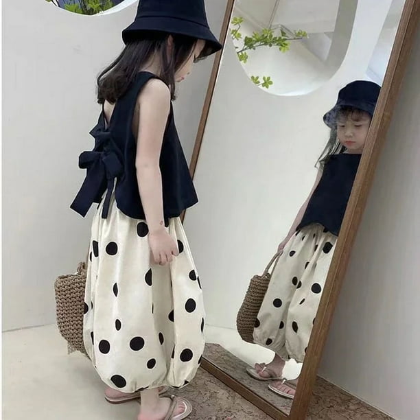 Conjuntos de ropa de verano para nina ropa juvenil Vintage de lunares sin mangas camisas y pantalones trajes para nino trajes de lunares 2 uds. Bodega Aurrera en linea